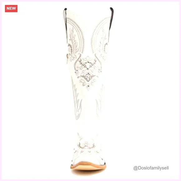 Women's Knee-High Western Cowboy Boots Embroidered Rhinestones Chunky Heel - Picture 4 of 7